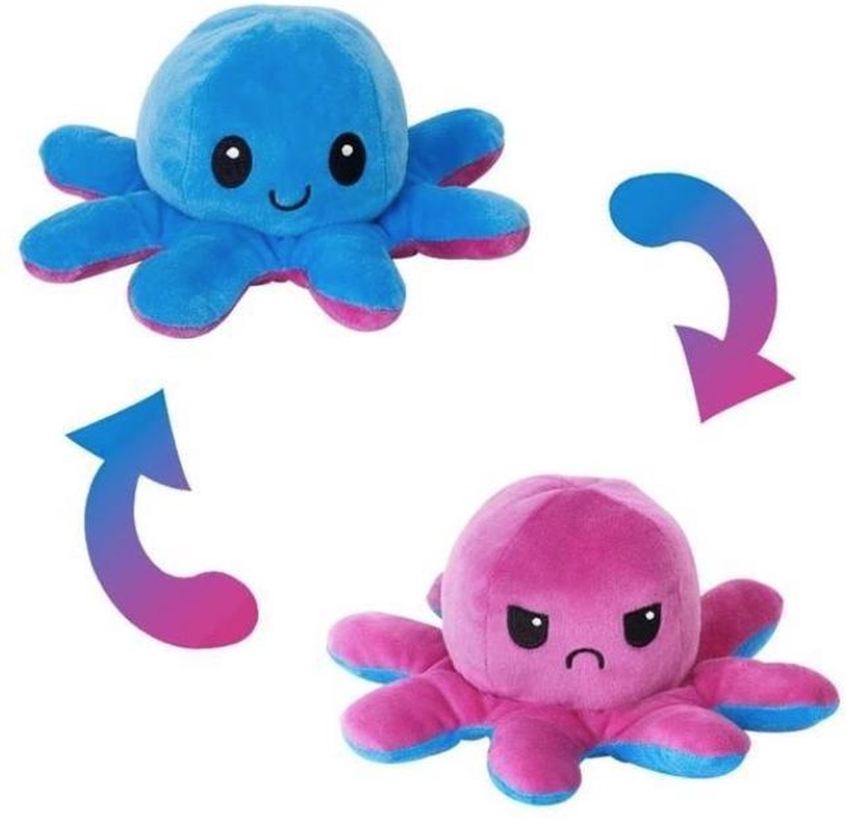 Omkeerknuffel Octopus Blauw/Donker Roze Super GROOT (diameter 35 cm)