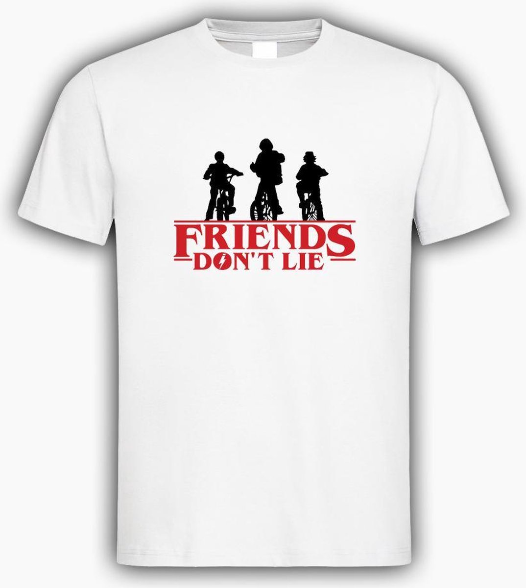 Wit T shirt met Logo “ Stranger Thing / Friends Dont Lie “ Size S