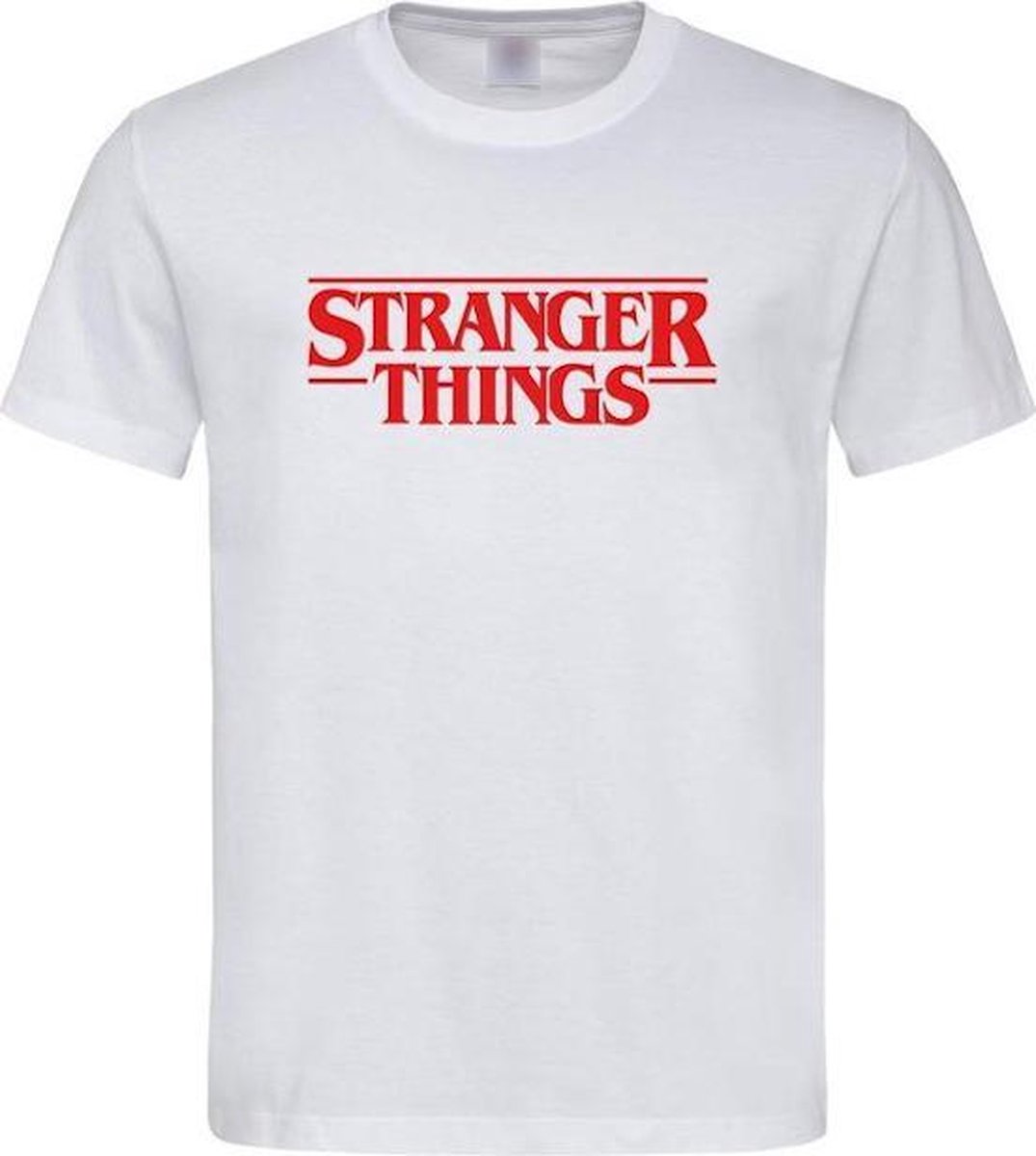 Wit T shirt met Rood Stranger Things tekst maat XXXL