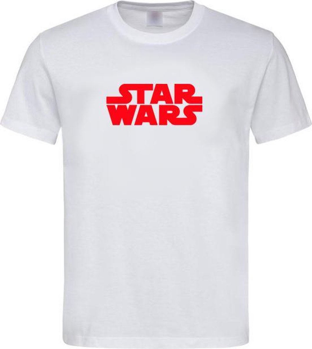 Wit T shirt met Rood “Star Wars” logo / ronde hals / Size L