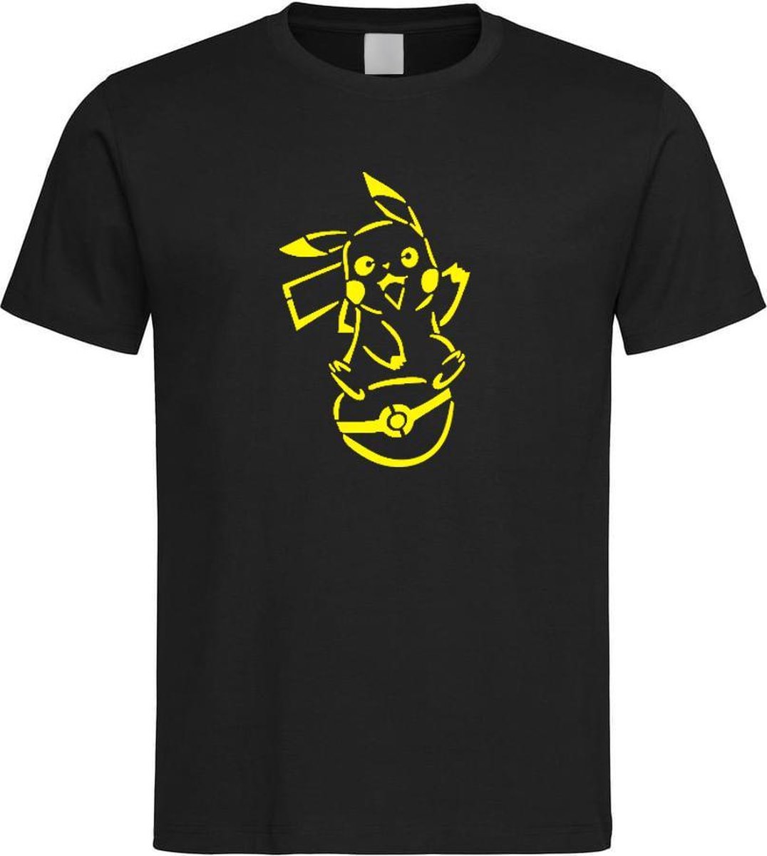 Zwart T-shirt  Pikachu met Pokeball  Geel maat M