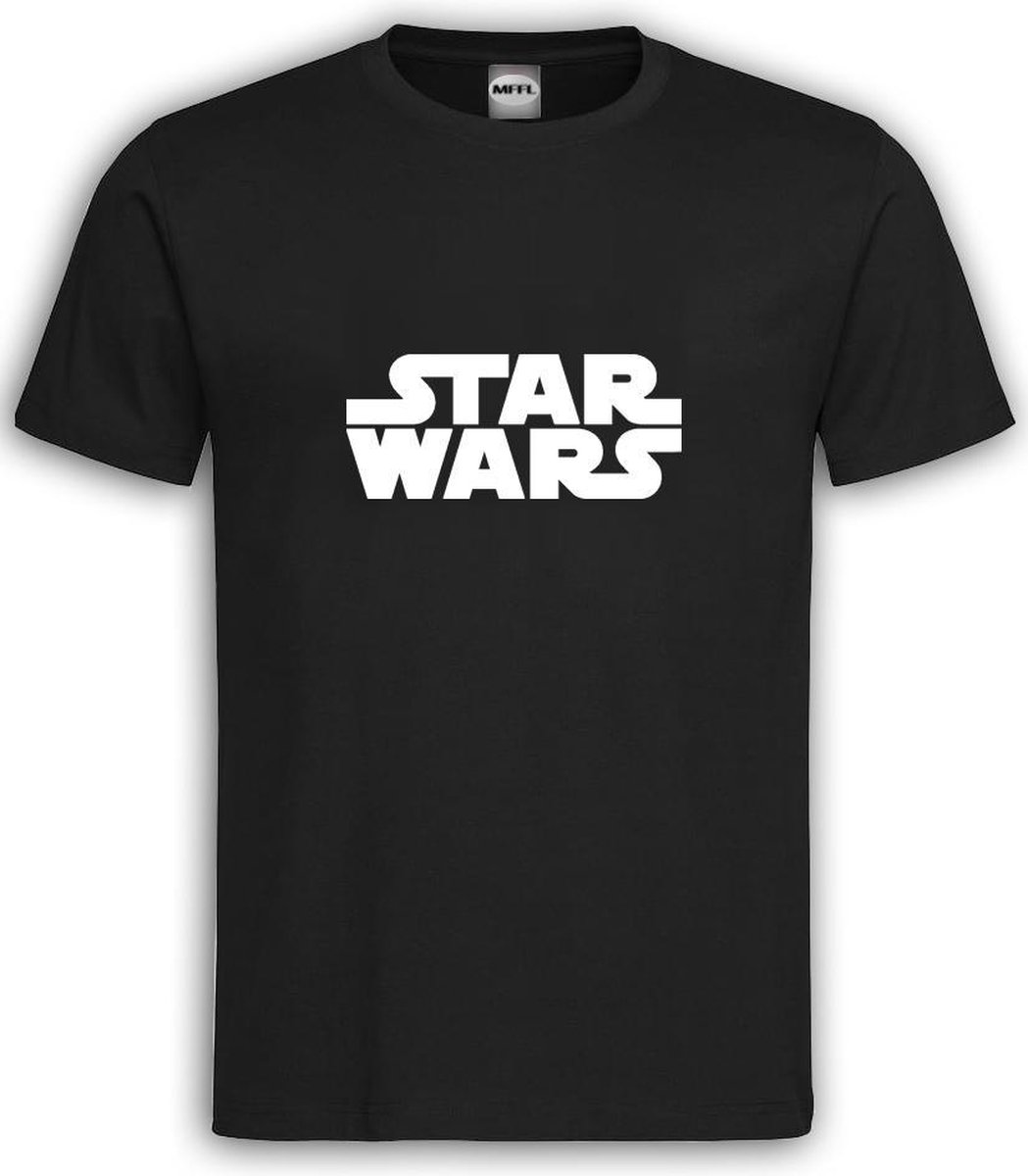 Zwart T shirt met Wit “Star Wars” logo / ronde hals / Size M