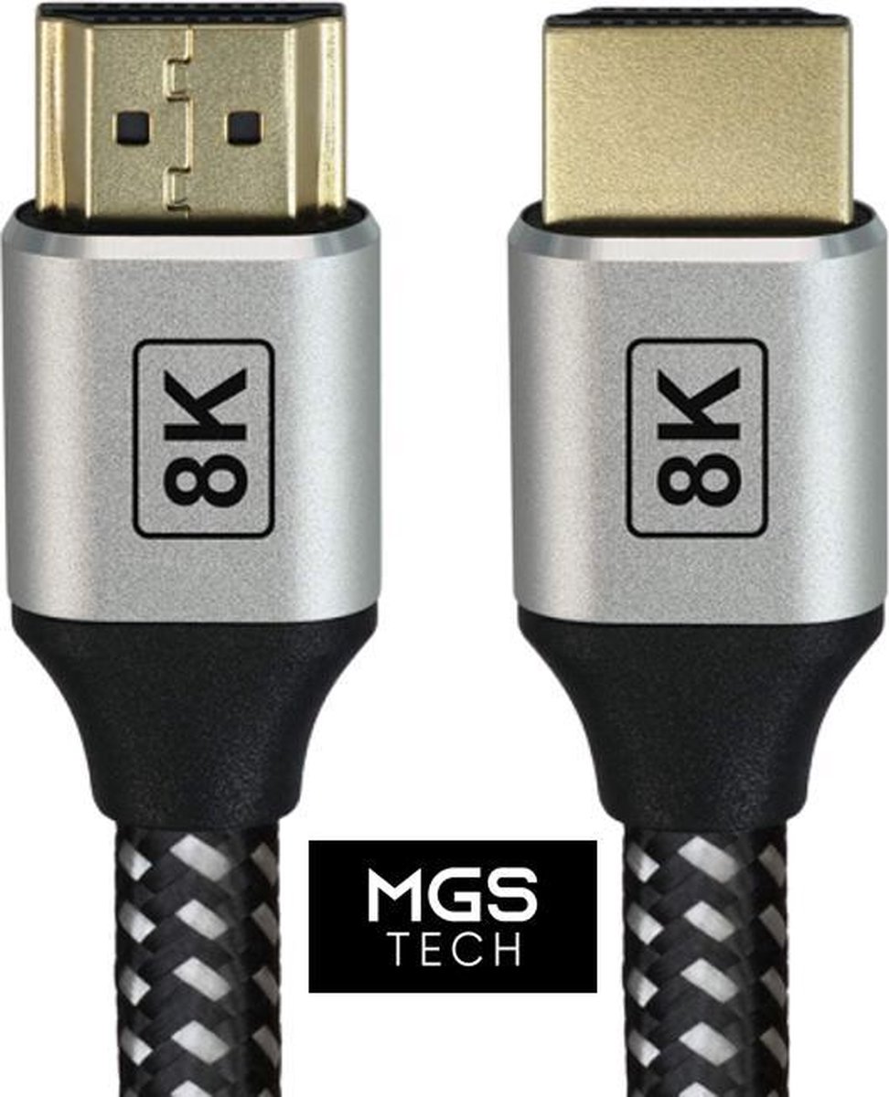 MGS Tech 8K Ultra HD 48Gbps High Speed HDMI Dynamic HDR TDR Kabel – 8K 60Hz - 4K 120Hz - Aluminium Braiding en Triple Shielding - Gold Plated Contacts - PS5 / PS4 - Xbox Series X Ondersteuning- 1.8 meter