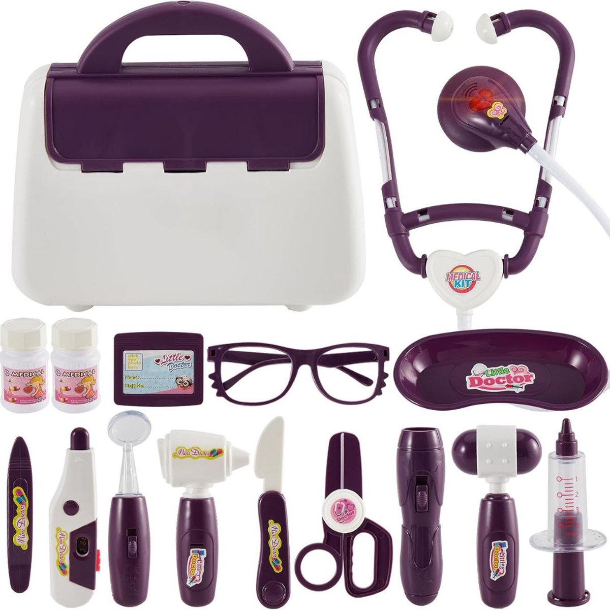   Dokterset Speelgoed - Kinderspeelgoed voor Jongens en Meisjes - Vanaf 2 Jaar - Dierenarts Speelgoed - Wit en Paars
