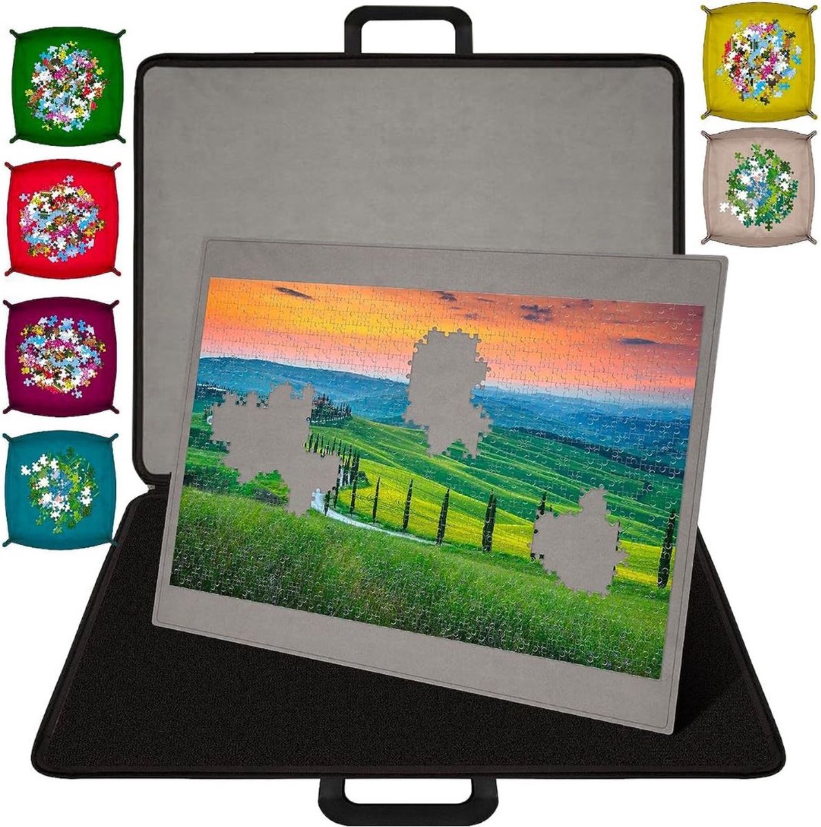   Puzzelkoffer voor 1500stukjes -   - Puzzelmat - Puzzelbord - 100x70cm - Zwart