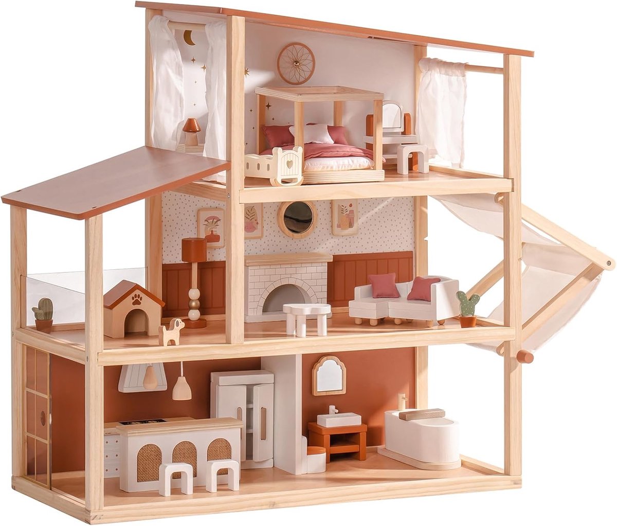   - Houten   met Meubels - Kinderspeelgoed 1 jaar en Ouder - Bruin