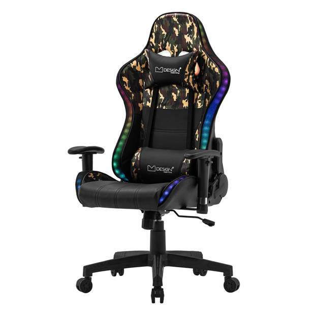 Gaming stoel met RGB-verlichting en Bluetooth-boxen Zwart/Camouflage in kunstleer ML-Design