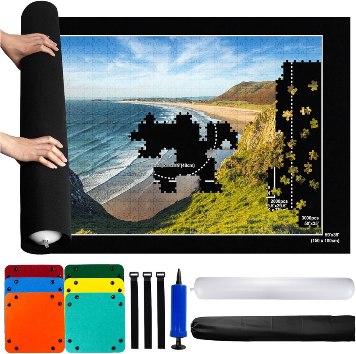  ® Puzzelmap - Puzzel - 3000 stukjes - antislip - 150x100cm - Zwart