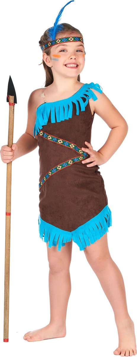 MODAT - Bruine met blauwe indianen outfit voor meisjes - 10 - 12 jaar (L) - Kinderkostuums