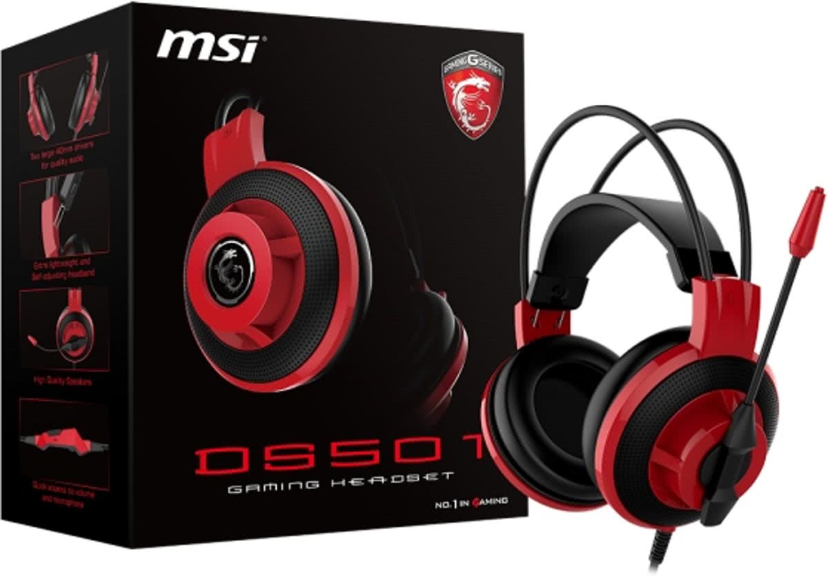 MSI DS501 Stereofonisch Hoofdband Zwart, Rood hoofdtelefoon