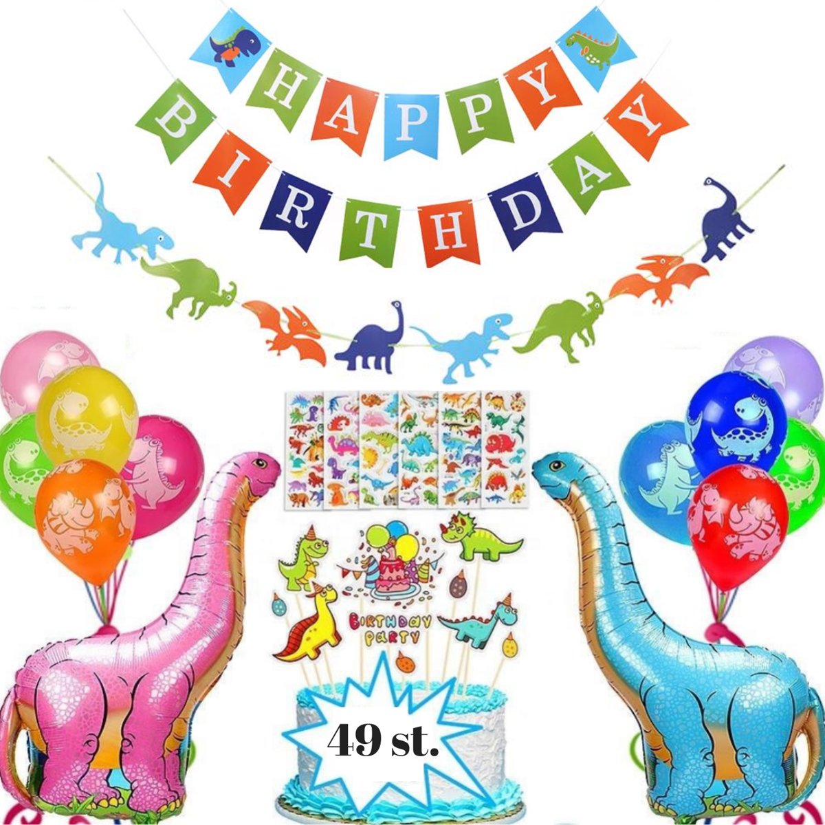 Verjaardagsfeestje decoratie feestpakket (49 st.) - kinderverjaardag feestversiering - kinderfeestje thuis jongens - themafeest idee - kinderpartijtje thema dinosaurus versiering