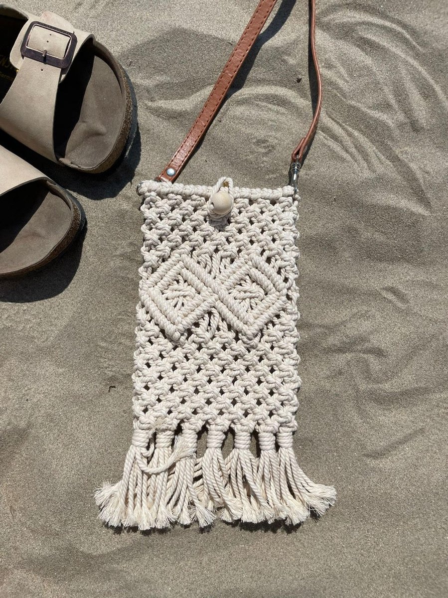 Macrame Tas - Macrame baklava - hand tas ecru - naturel kleur