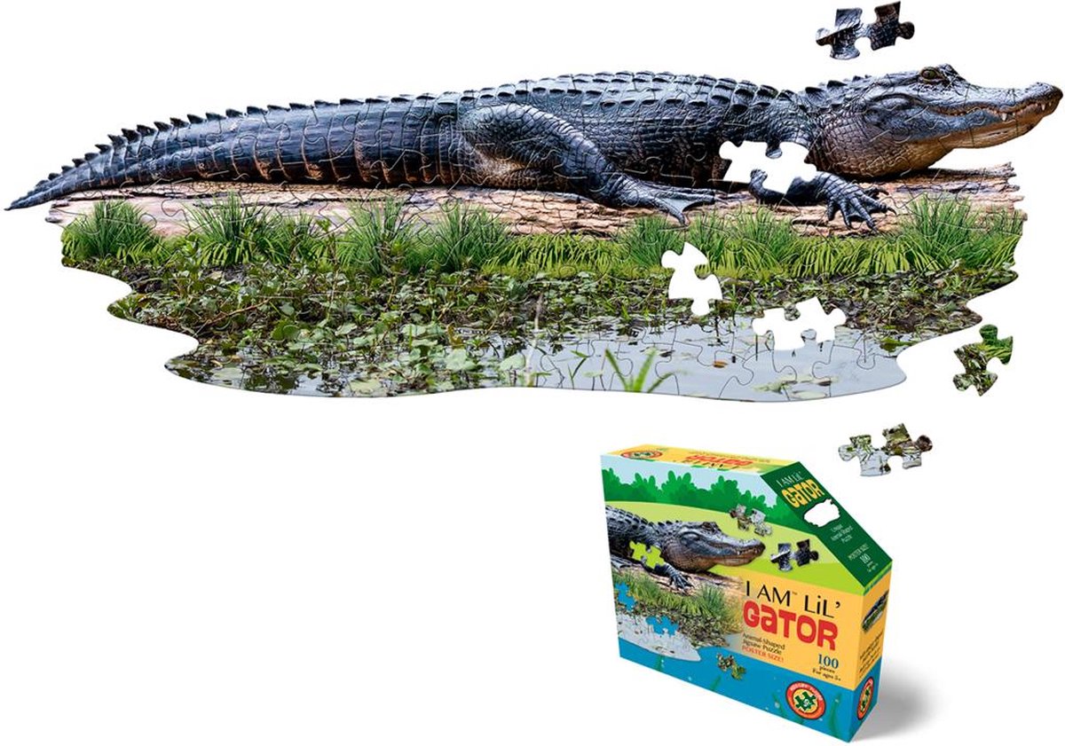 I AM Lil Puzzle Jr.: ALLIGATOR 101,60x33,02cm, 100pcs, in doos 29.21x24.13x7.62cm, Madd Capp Puzzle, 5+