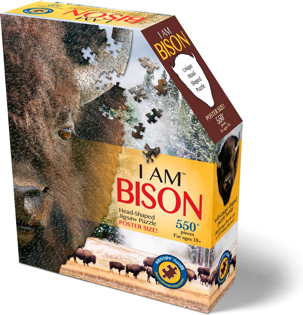 I am Puzzle Poster Size: BISON 76.20x63.50cm, 550pcs, in doos 30.48x25.40x7.62cm, Madd Capp Puzzle, 10+