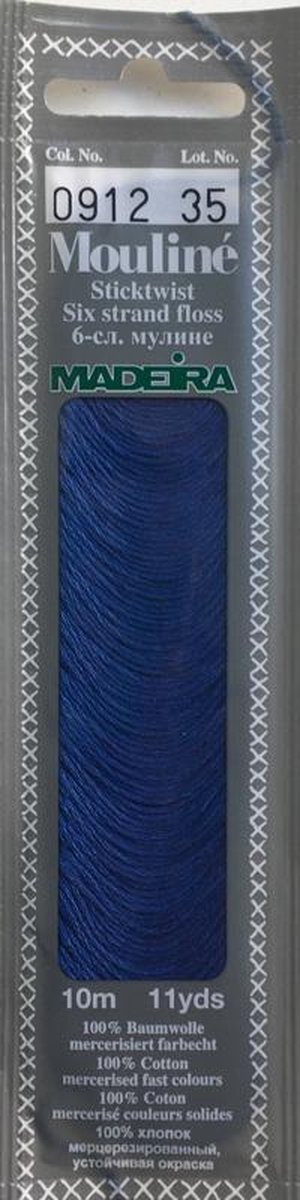 Borduurgaren Madeira Mouline 10 meter 6 draads splijtgaren - blauw (912)