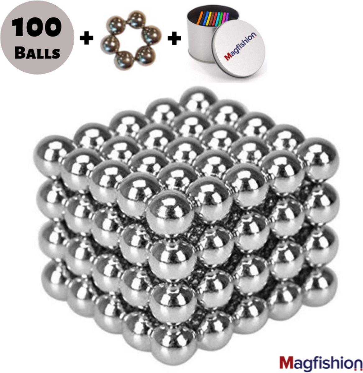 Magneetballetjes Zilver – 100 + 3 Magnetic Balls - Neocube 3D Puzzel – Magnetische Balletjes Als Magnetisch Speelgoed