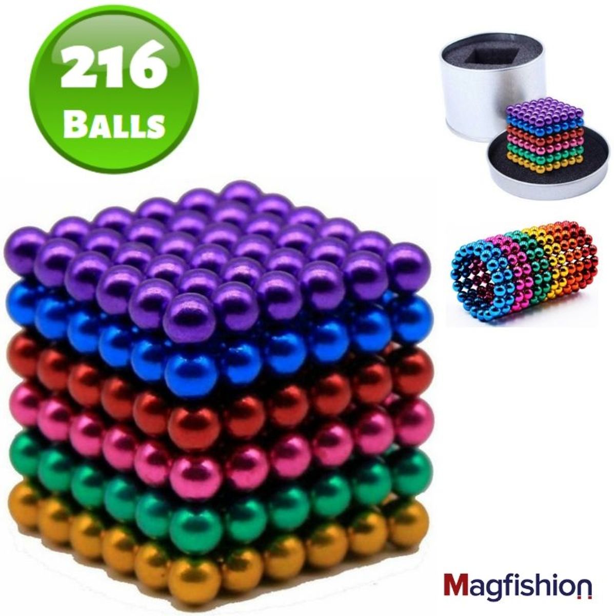 Premium Magneetballetjes 6 Kleuren – 216 Magnetische Balletjes  -  Neocube Magneet Ballen – Neodymium Magneetballen 5mm – Magnetisch Speelgoed – Magfishion Magneetballetjes