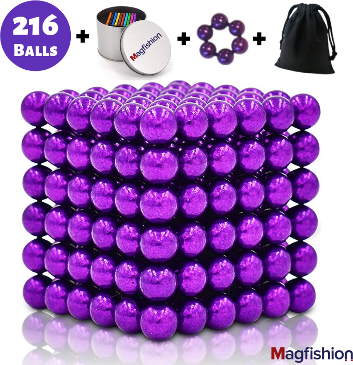 Premium Magneetballetjes Paars – 216 Magnetische Balletjes - 3D Puzzel - Neocube Magneet Ballen – Neodymium Magneetballen 5mm – Magnetisch Speelgoed – Magfishion Magneetballetjes