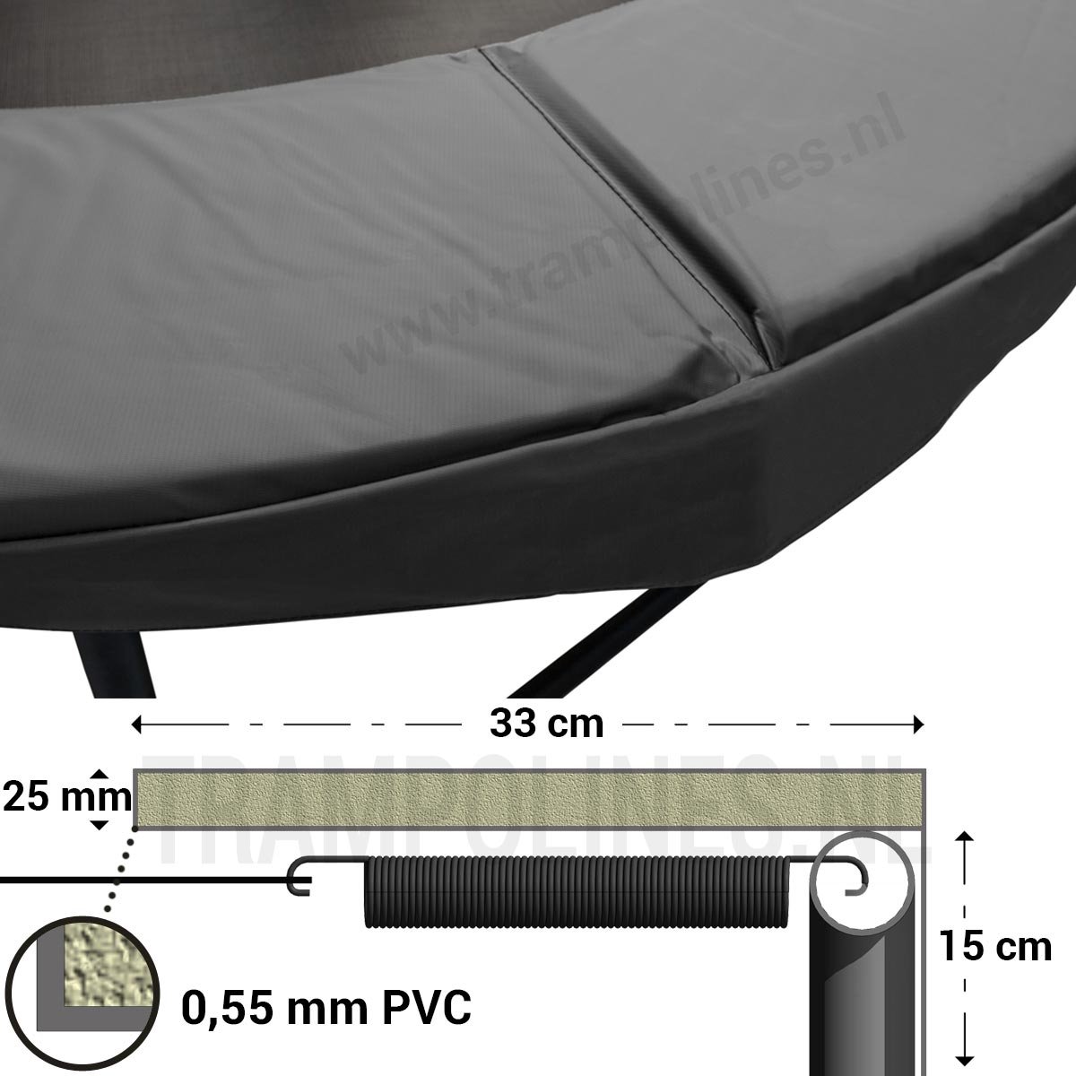   Trampoline Beschermrand 251 cm Grijs - Ronde trampoline rand - Breed en dik randkussen