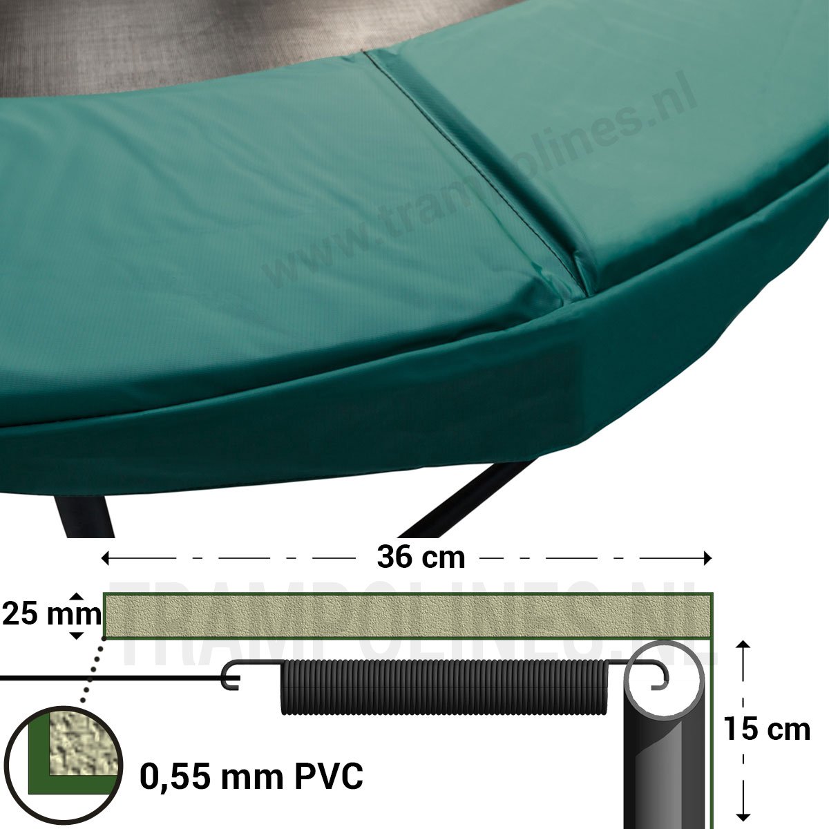   Trampoline Beschermrand 410 cm Groen - Ronde trampoline rand - Breed en dik randkussen