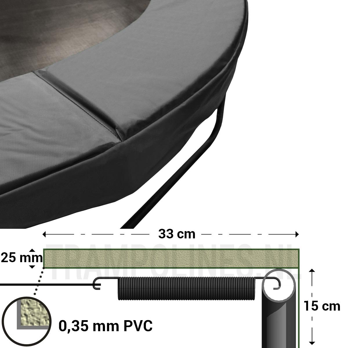 Magic Jump Trampoline Beschermrand 240 - 245 cm Grijs - Ronde trampoline rand - Extra breed randkussen