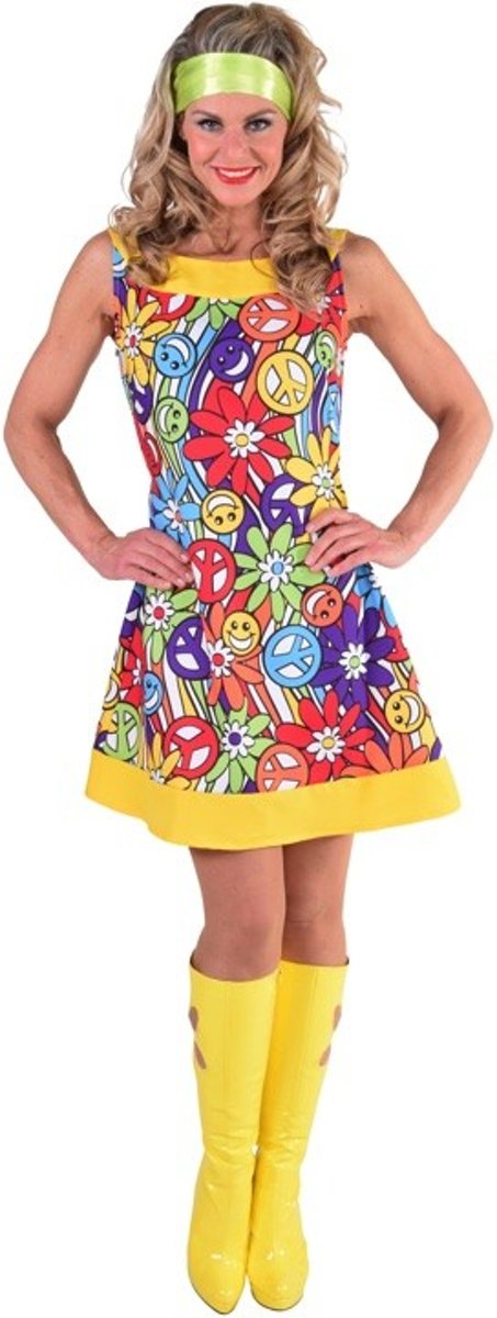 Happy Hippie jurkje - Flower Power kostuum dames maat 46/48