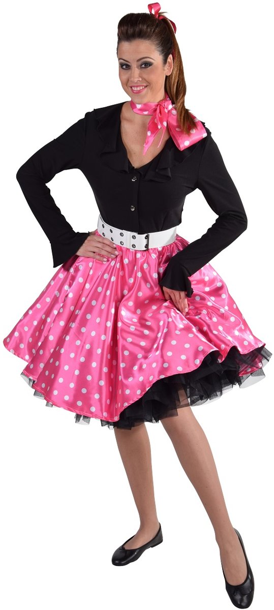 Rockn roll rok roze met witte stippen - polkadots maat L/XL (44/48)