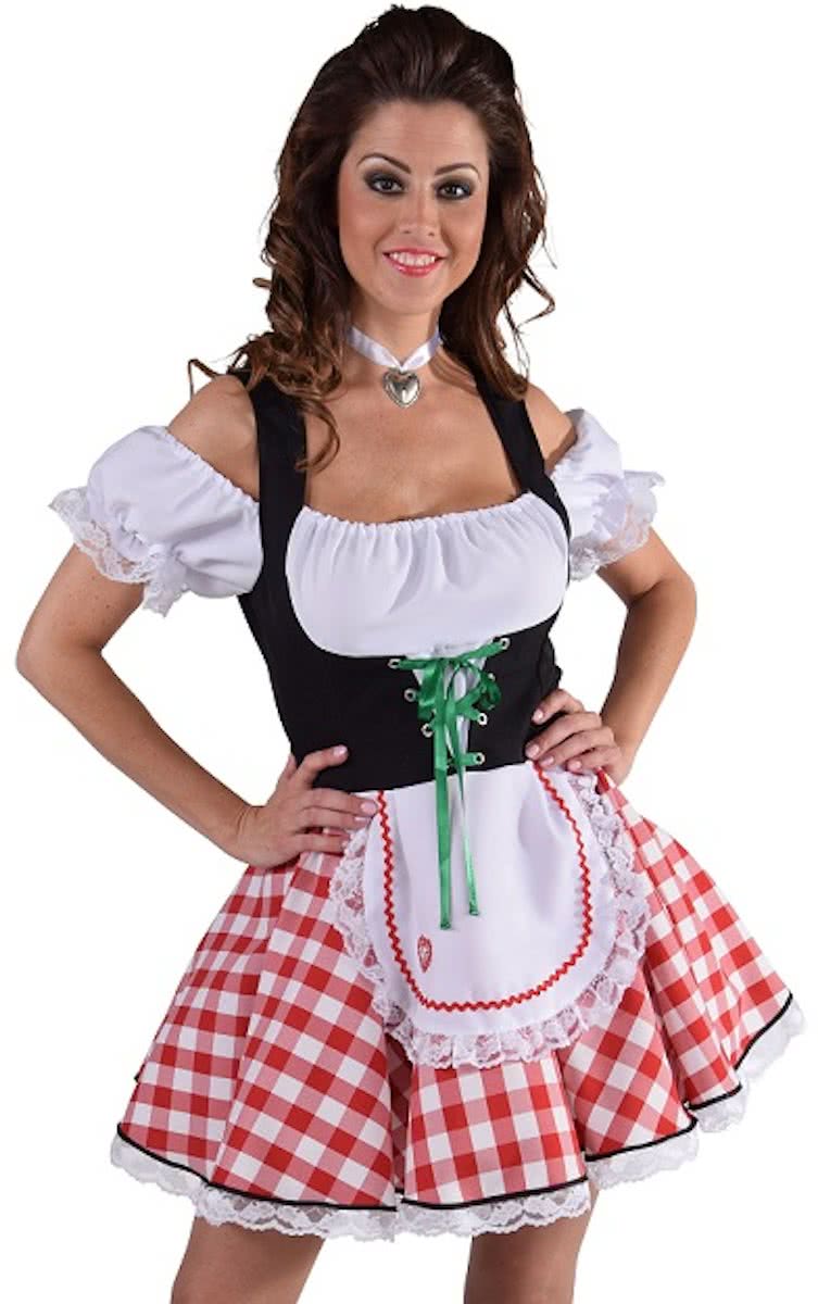 Beierse Dirndl met rood wit geruite rok, schortje met hartje en vast bloesje - Oktoberfest kostuum dames maat 42/44 (L)