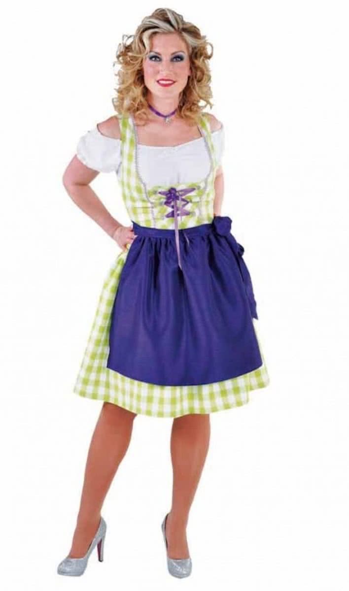 Luxe 3-delige groene dirndl met blouse en paars schort - Oktoberfest kleding dames maat M (38/40)