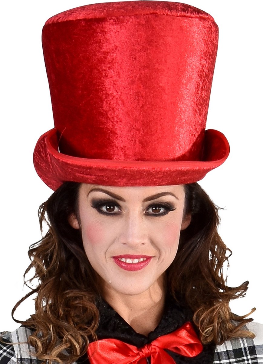 Magic By Freddys - Clown & Nar Kostuum - Hoge Rode Toverhoed Clown - rood - Carnavalskleding - Verkleedkleding