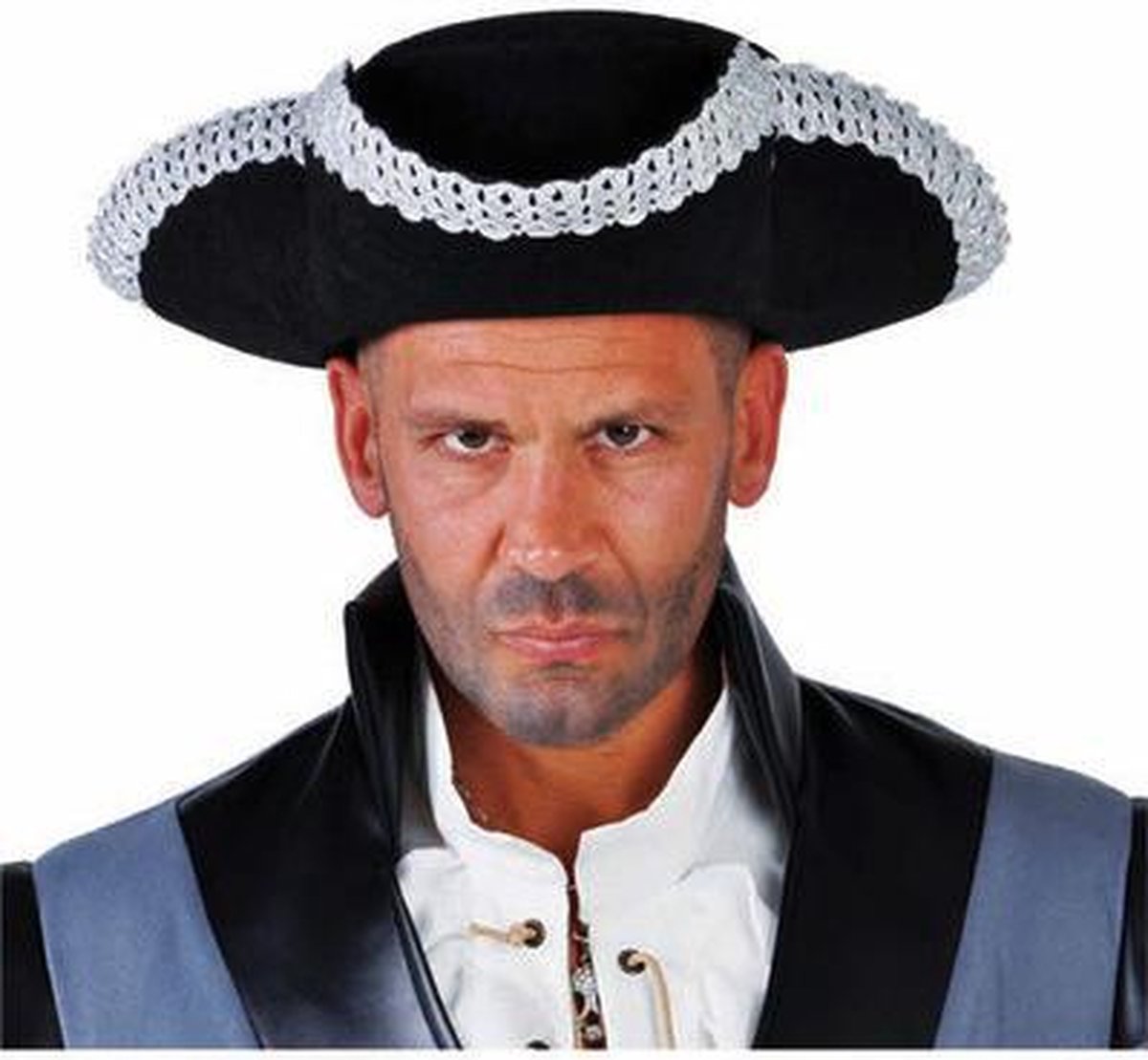 Piratensteek Captain Hook luxe, zwart met zilvergalon