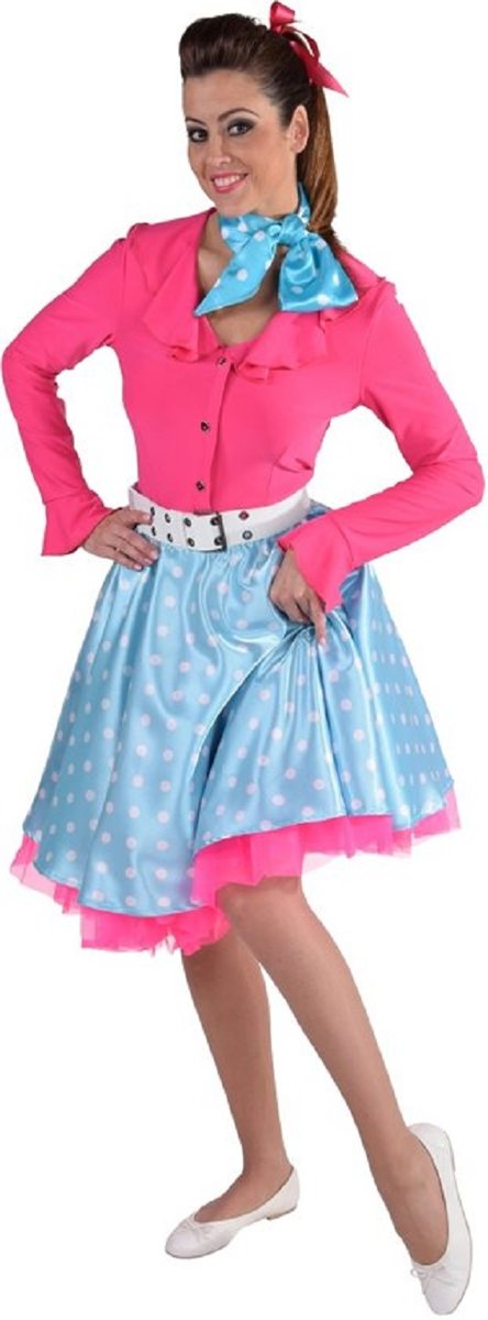 Rockn roll rok blauw met witte polkadots - maat XS