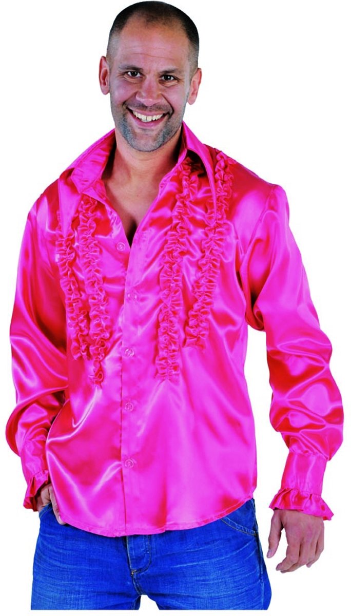 Roze Disco blouse met rouches - Hippie verkleedkleding heren maat S