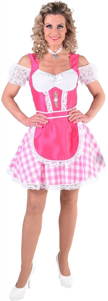 Roze korte dirndl, Beiers jurkje voor Oktoberfest - Verkleedkleding dames maat 50/52 (XXL)