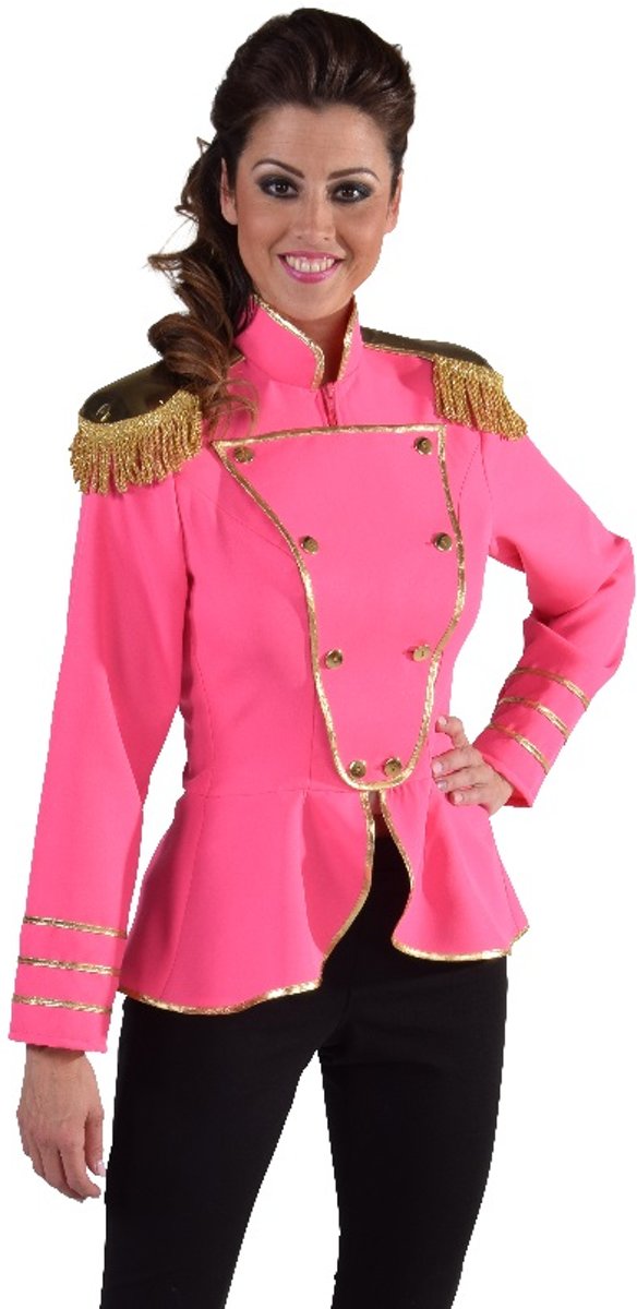 Roze uniform jasje met gouden epaulletten - Circus directeur jas voor dames - maat 50-52 (Toppers kleding)