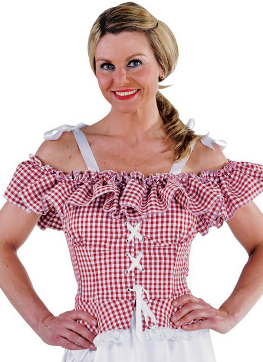 Tiroler Blouse rood/wit - Oktoberfest - Carnaval kostuum dames maat 46/48