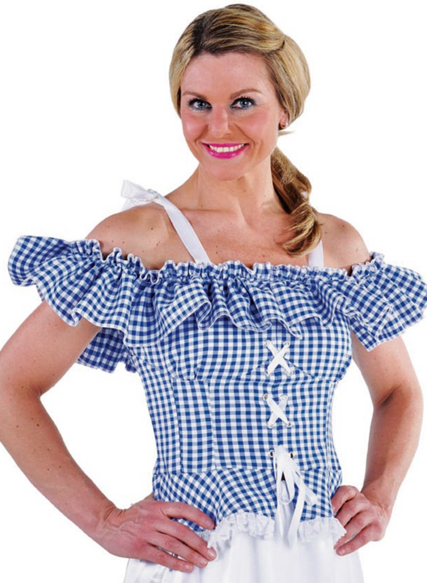 Tiroler blouse wit/blauw - Oktoberfest - Carnaval kostuum dames maat 50/52