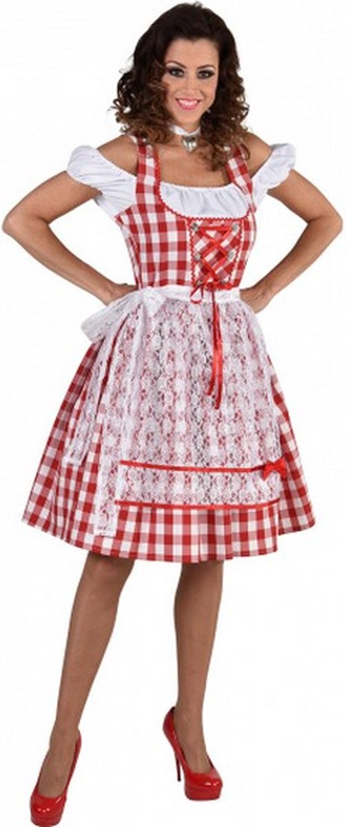 dirndl Rosie dames polyester wit/rood maat L