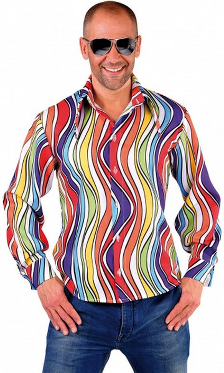 verkleedblouse rainbow waves polyester maat L