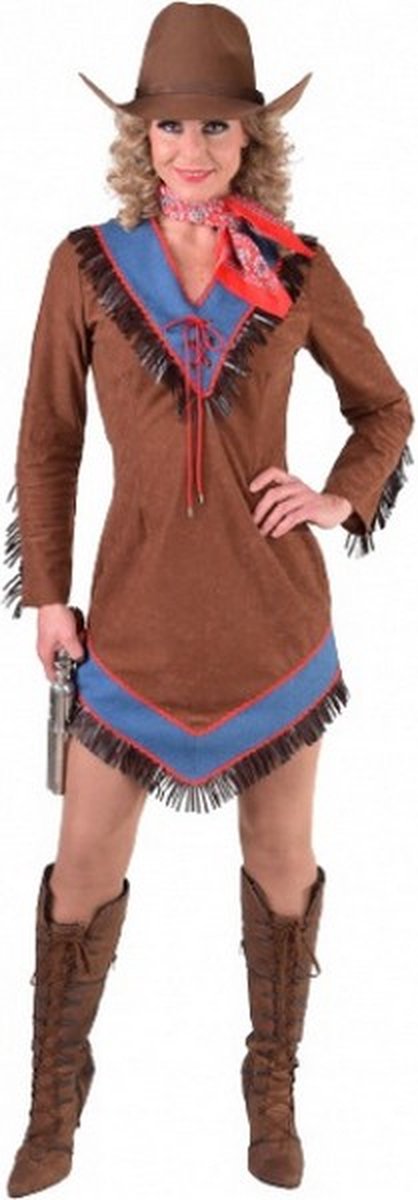 verkleedjurk cowgirl dames polykatoen bruin mt. XL