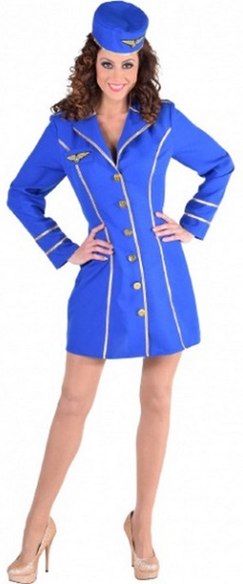 verkleedjurk stewardess dames polyester blauw mt. XL