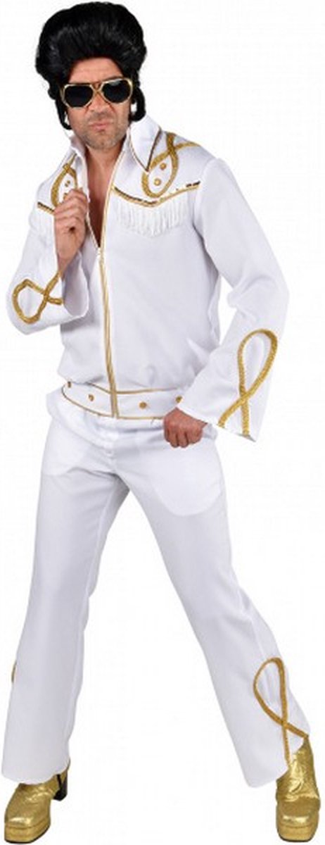 verkleedpak Elvis heren polyester wit/goud maat XL