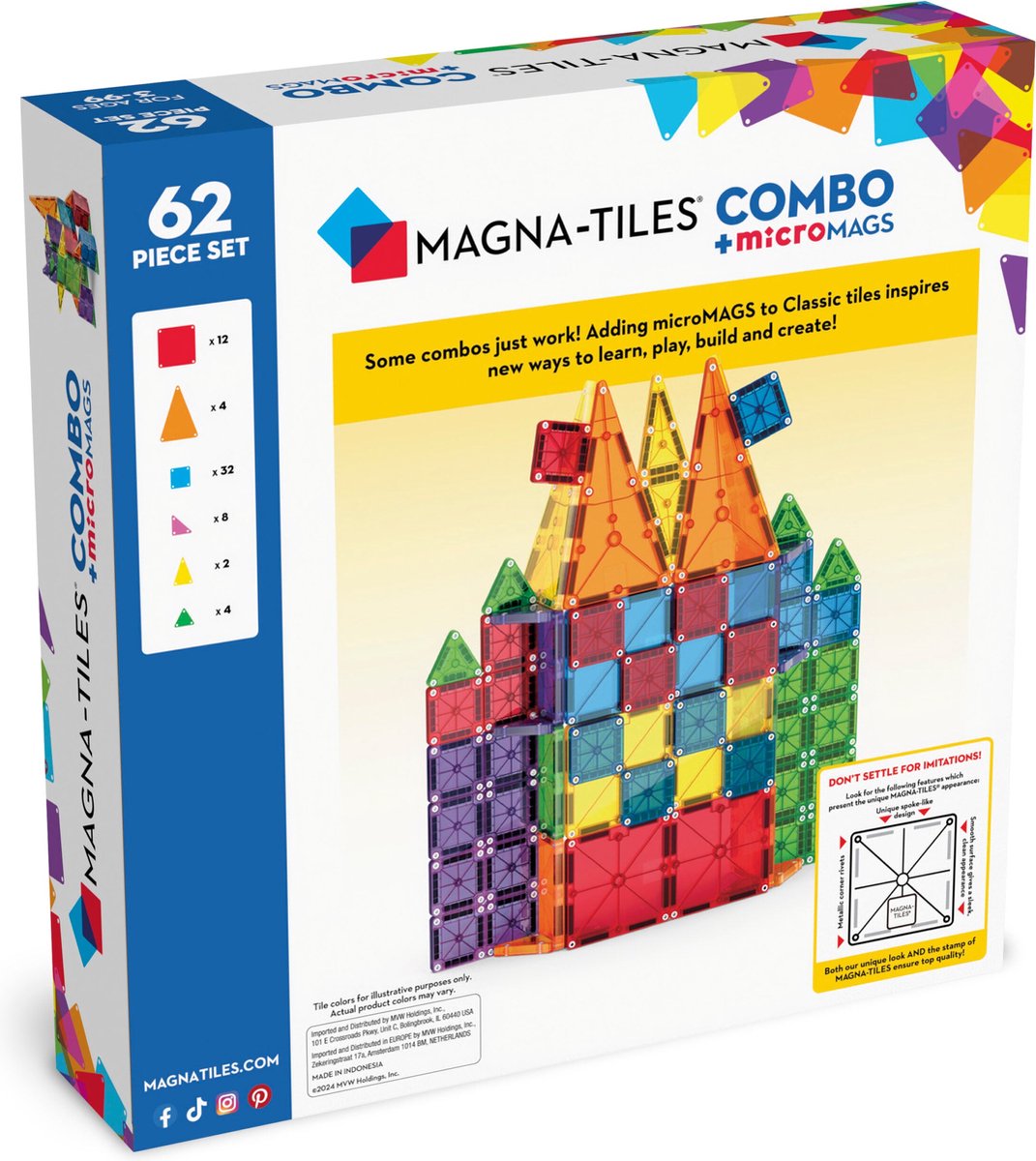 Magna-Tiles Combo 62 stuks - Geschikt vanaf 3 jaar - Multi