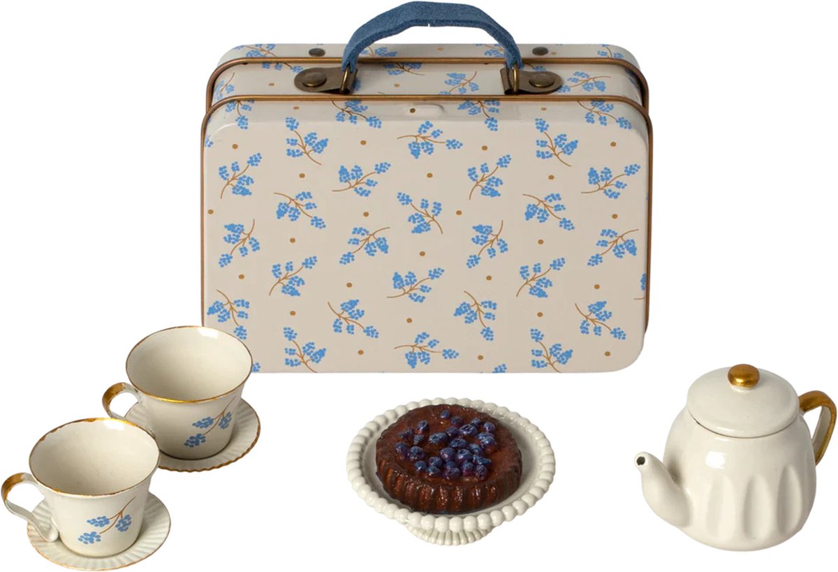   - Koffer met Accessoires - Thee Set - Muis - Blauwe Madelaine