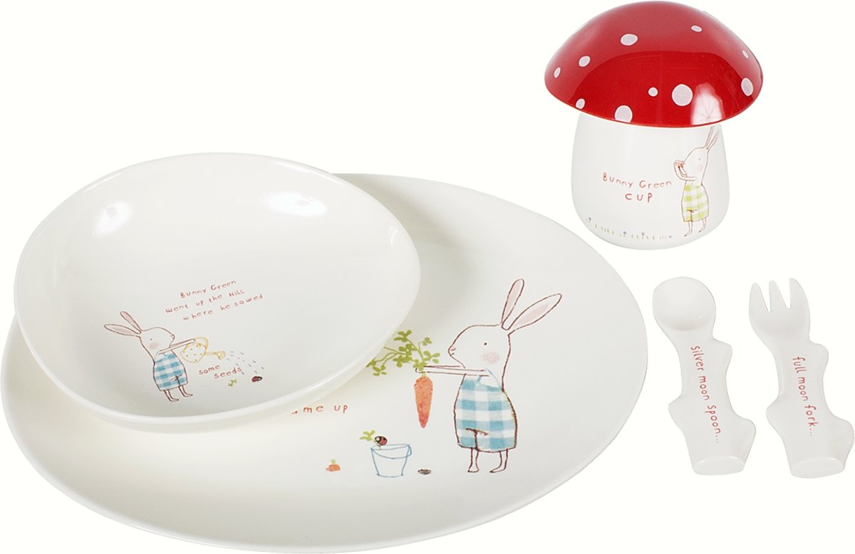 Maileg Bunny Green Melamine set, 6 parts