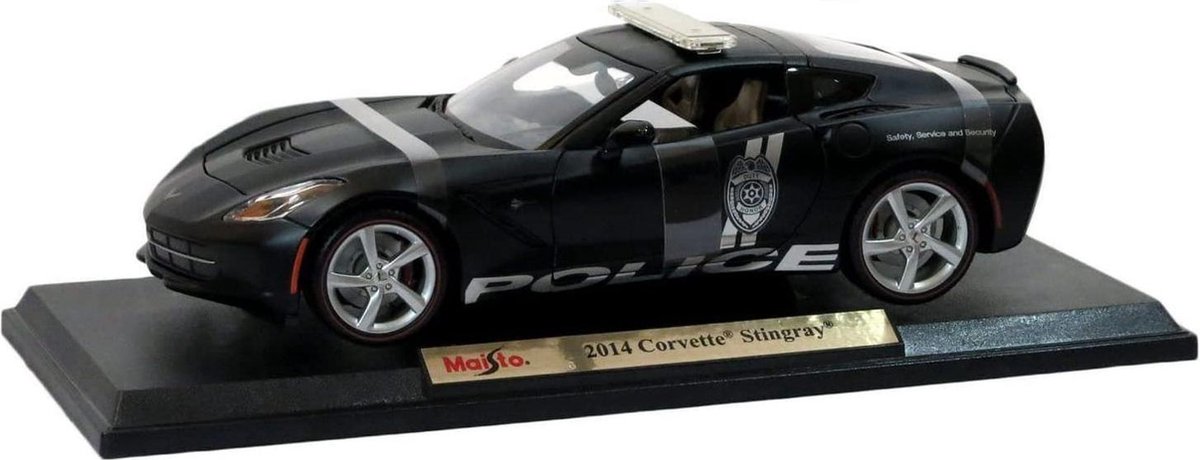 2014 Corvette Stingray Politie (Mat Zwart) (22 cm) 1/18 Maisto Premiere Edition - Modelauto - Schaalmodel - Modelauto - Miniatuurauto - Miniatuur autos