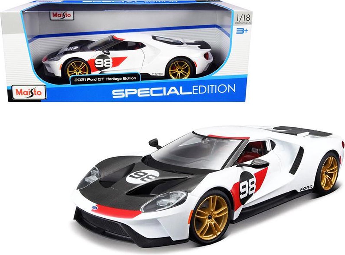 2021 Ford GT Heritage Edition (Wit) (30 cm) 1/18 Maisto - Modelauto - Schaalmodel - Model auto - Miniatuurautos - Miniatuur auto