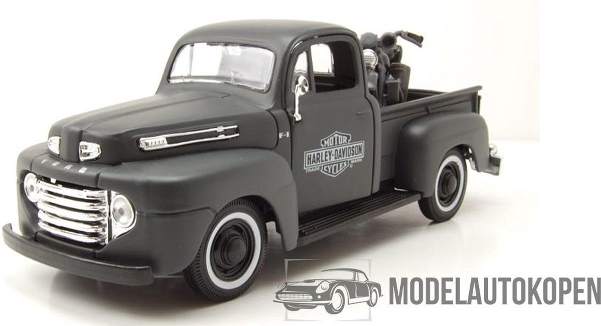 Ford F1 Pickup 1948 + Harley Davidson WLA FLATHE (Grijs) 1/24 Maisto - Modelauto - Schaalmodel - Model auto - Miniatuurauto - Miniatuur autos