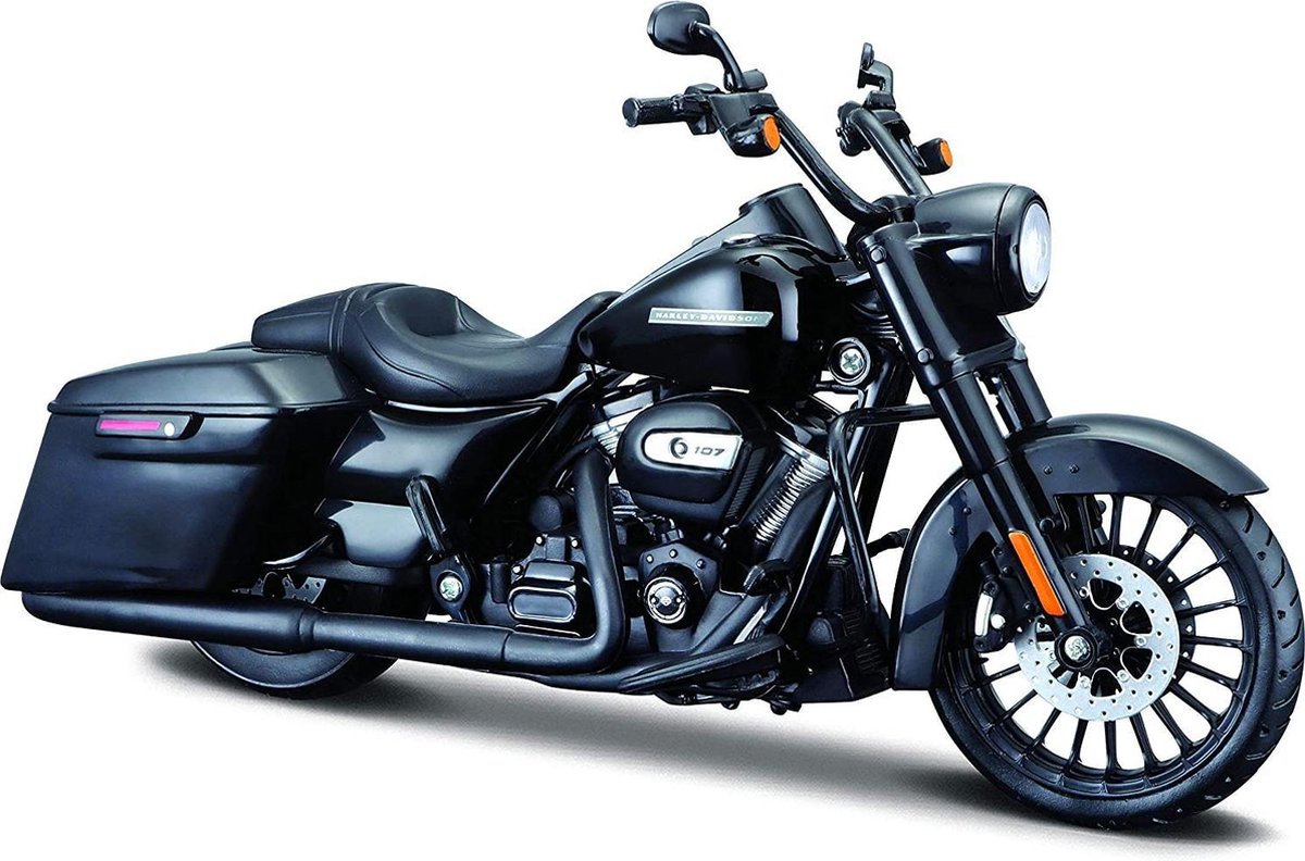 Maisto Harley-Davidson Road King Special: getrouwe motorfiets model 1:12, bestuurbare vork, beweegbare zijstandaard, 20 cm, zwart (532336)