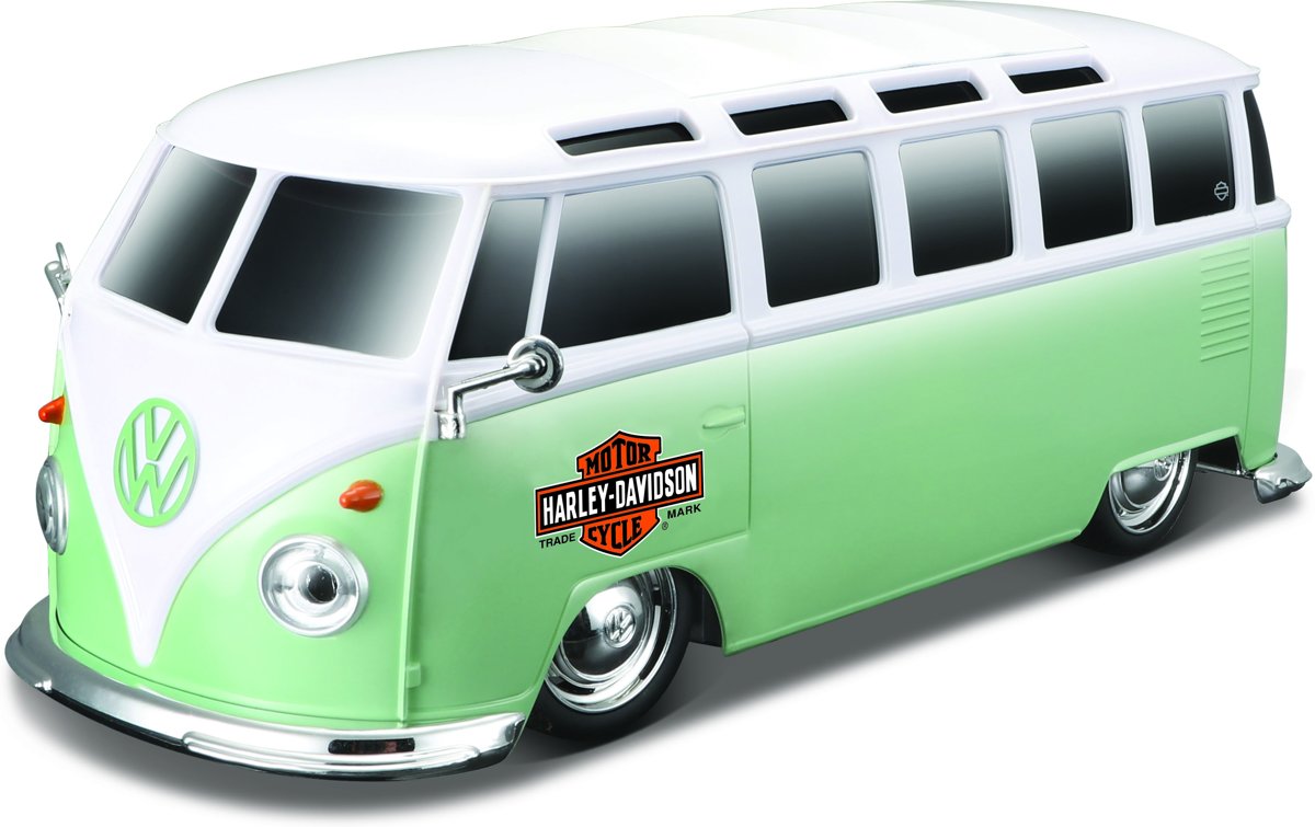 Maisto Radiografische Bestuurbare auto schaal 1:24 VW VAN Samba HARLEY DAVIDSON Groen/Wit